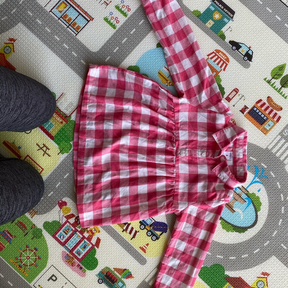 Pink and white gingham flannel blouse